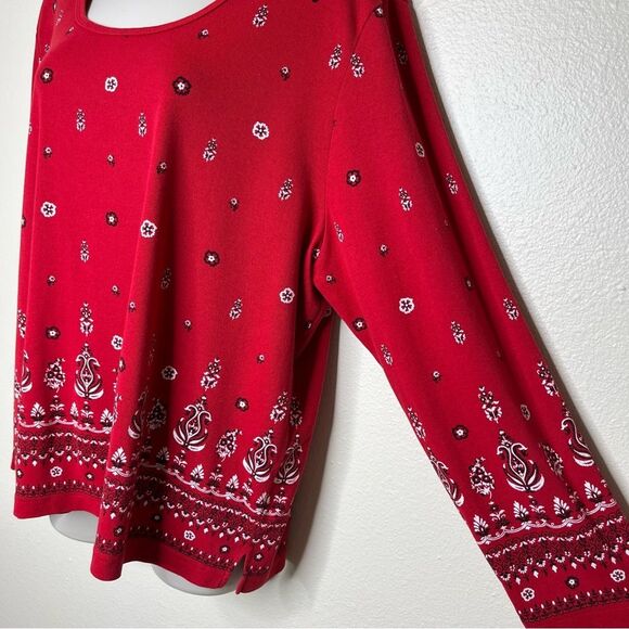 Carolina Colours Plus Red Bandana Print Long Sleeve Round Neck T Shirt Women 20W - Picture 4 of 13